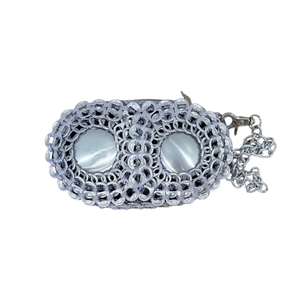 Walleska Ecochicc Silver Soda Tab Boombox Crochet Wristlet Clutch Bag Brazil - Picture 4 of 12